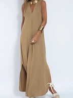 Vestido Maxi de Talla Grande Sin Mangas con Cuello en V