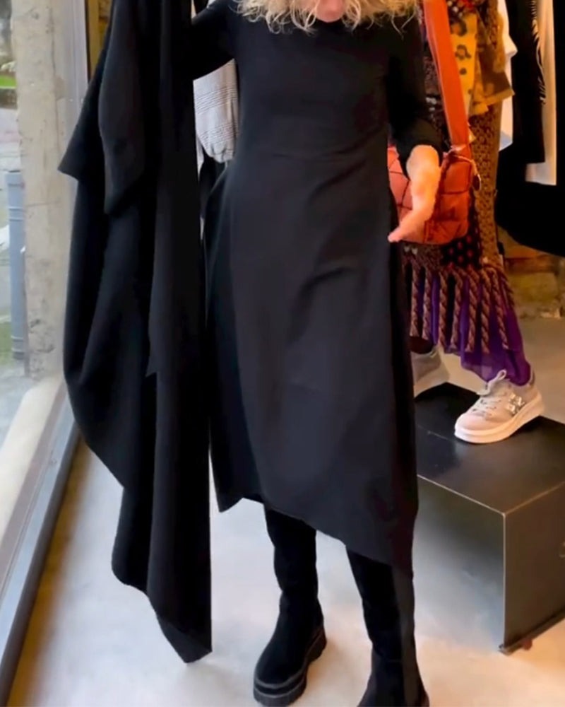 MAEVE | Vestido Midi Negro con Bolsillos