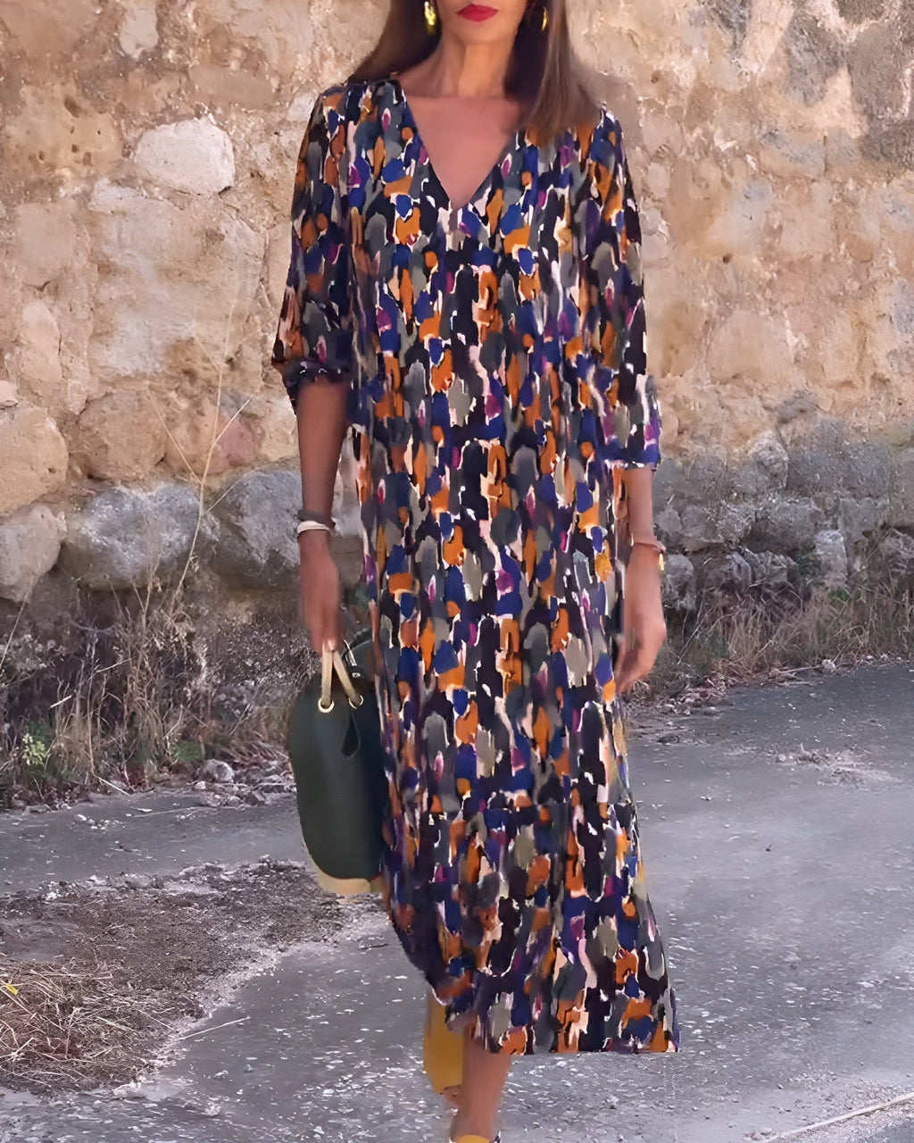 NATHALIE | Vestido Retro Impreso con Escote en V