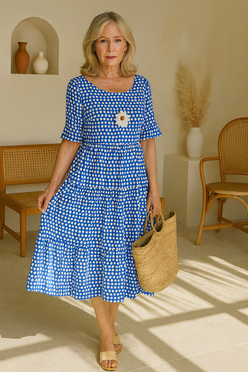 IRIS | Vestido Midi de Manga Corta en Tono Sable