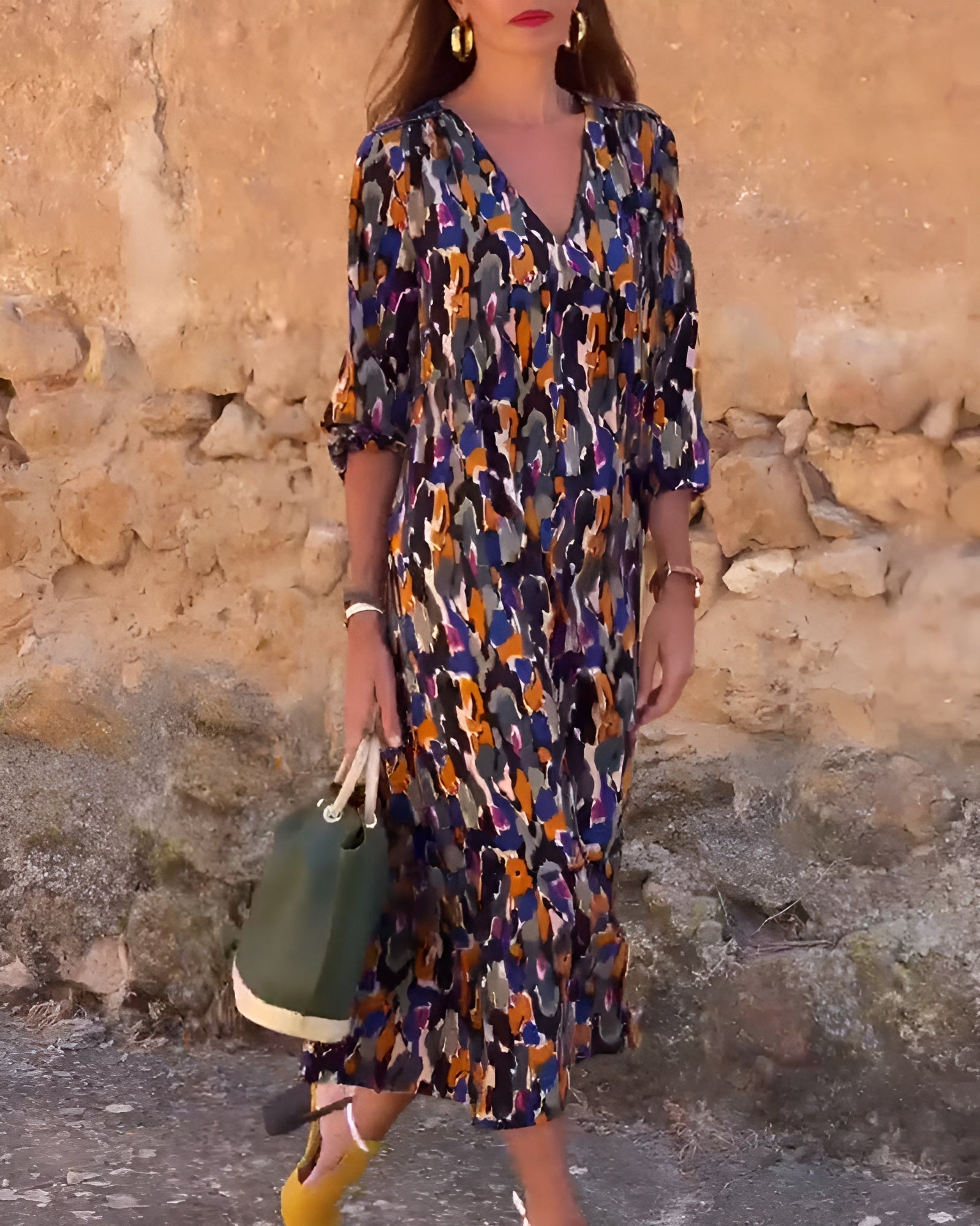 NATHALIE | Vestido Retro Impreso con Escote en V