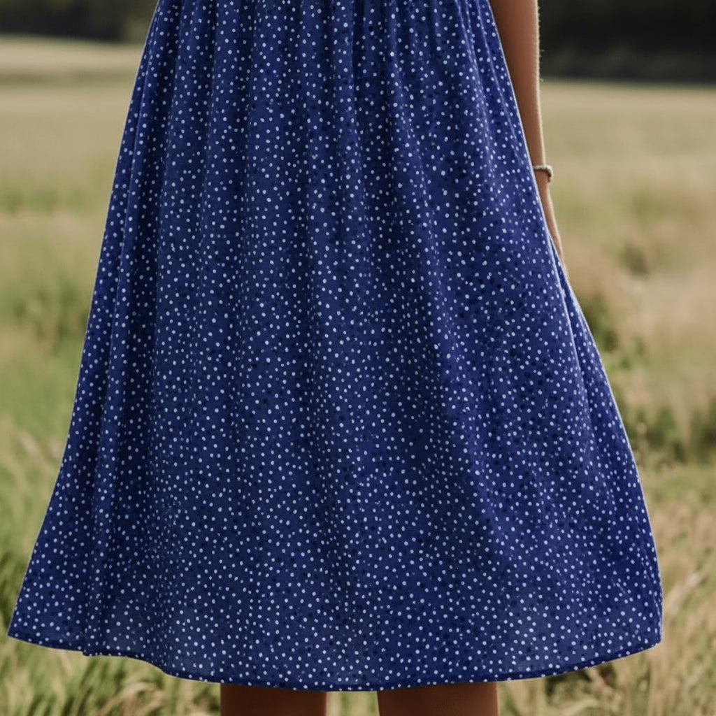ROSALINDA | Vestido Midi con Cuello en V y Estampado de Puntos