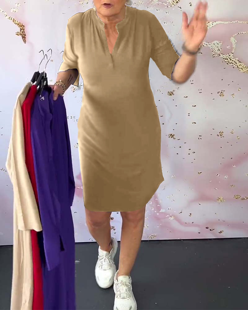 LETTICE | Vestido Sólido con Escote en V