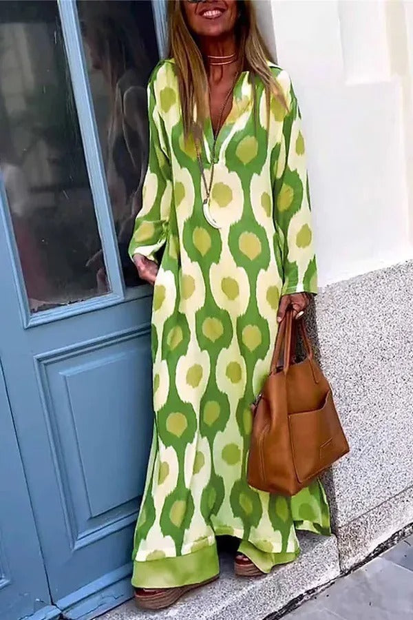 Maxi Vestido de Viscosa con Diseño de Mosaico