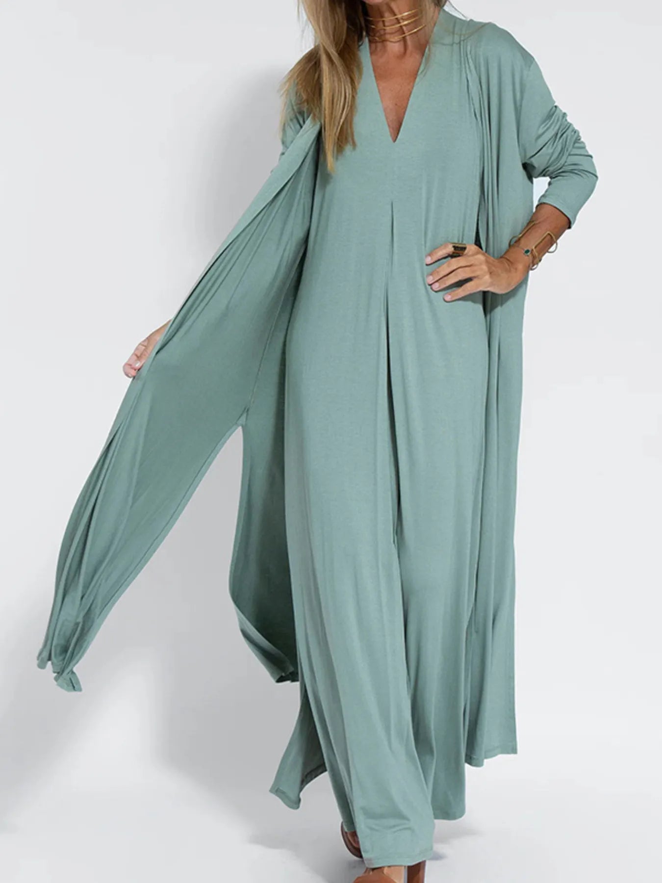 Vestido Maxi de Talla Grande Sin Mangas con Cuello en V