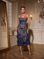 Vestido Midi Sin Mangas con Estampado Floral Avital en Azul Marino