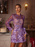 Vestido Corto de Manga Larga con Bordado Floral Dallan