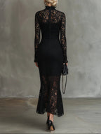 CAMILLA | VESTIDO MAXI DE ENCAGE ELÁSTICO CON DETALLE DE COLA DE PEZ