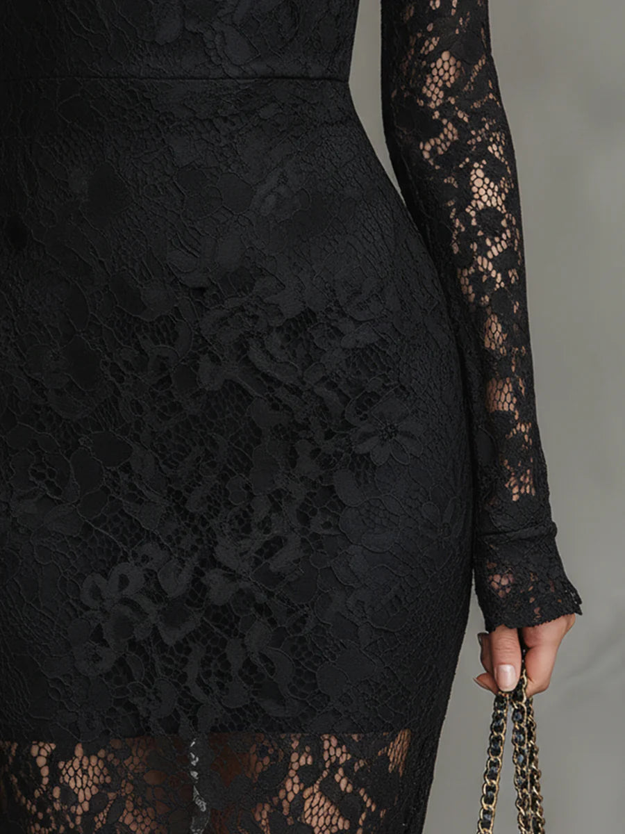 CAMILLA | VESTIDO MAXI DE ENCAGE ELÁSTICO CON DETALLE DE COLA DE PEZ