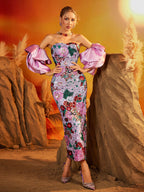 Vestido Midi Floral con Mangas Abullonadas de Faelith
