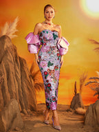 Vestido Midi Floral con Mangas Abullonadas de Faelith