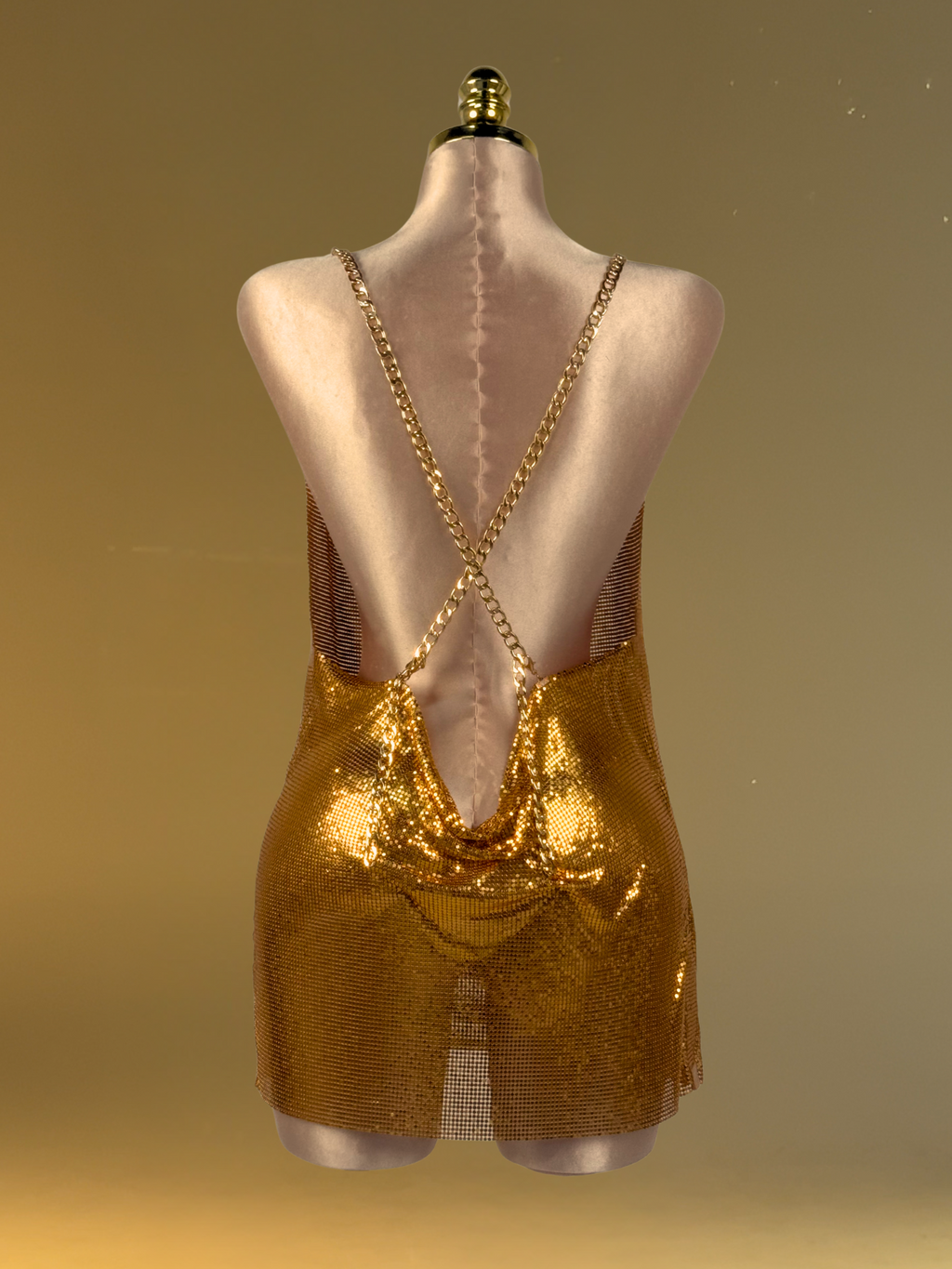 Mini Vestido de Malla con Flores Doradas