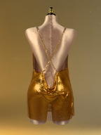 Mini Vestido de Malla con Flores Doradas