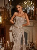 Vestido Maxi Sin Mangas con Lentejuelas Fruncido Glein