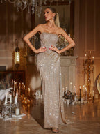 Vestido Maxi Sin Mangas con Lentejuelas Fruncido Glein