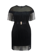 Vestido Corto de Cuello Redondo con Flecos Kayelee