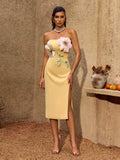 Noryxel Vestido Midi Floral Sin Tirantes con Abertura