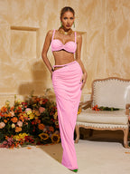 Conjunto de Falda con Volantes y Tirantes Espagueti Xinia en Rosa