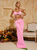 Conjunto de Falda con Volantes y Tirantes Espagueti Xinia en Rosa