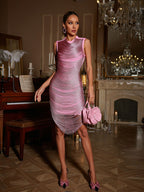 Vestido Midi Rosa Zulekha Sin Mangas con Flecos