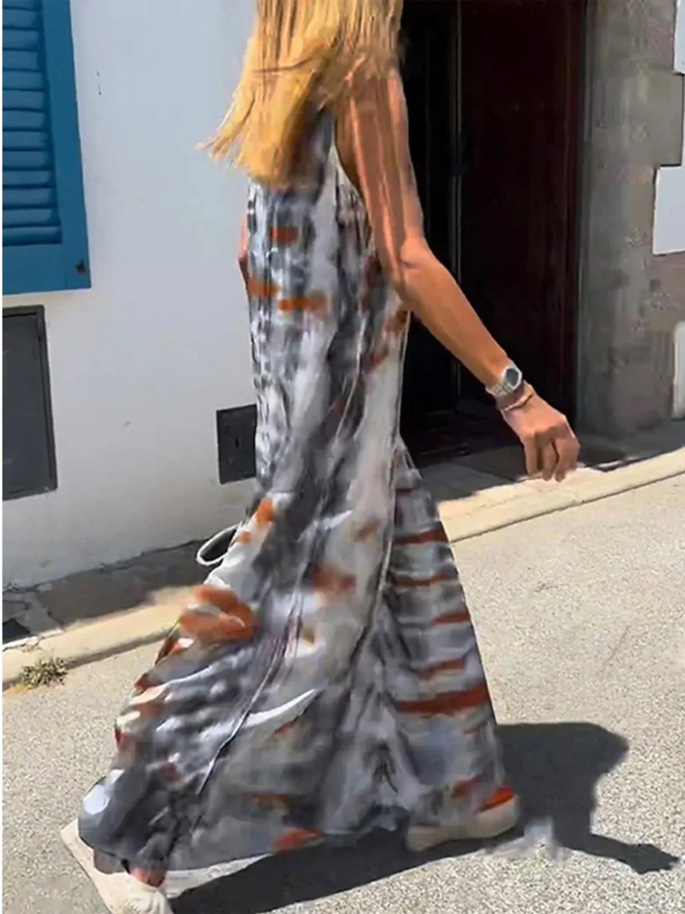 Maxi Vestido de Tirantes con Escote en V y Estampado Tie-Dye