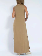 Vestido Maxi de Talla Grande Sin Mangas con Cuello en V