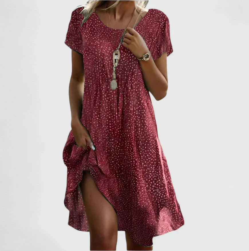 ROSALINDA | Vestido Midi con Cuello en V y Estampado de Puntos