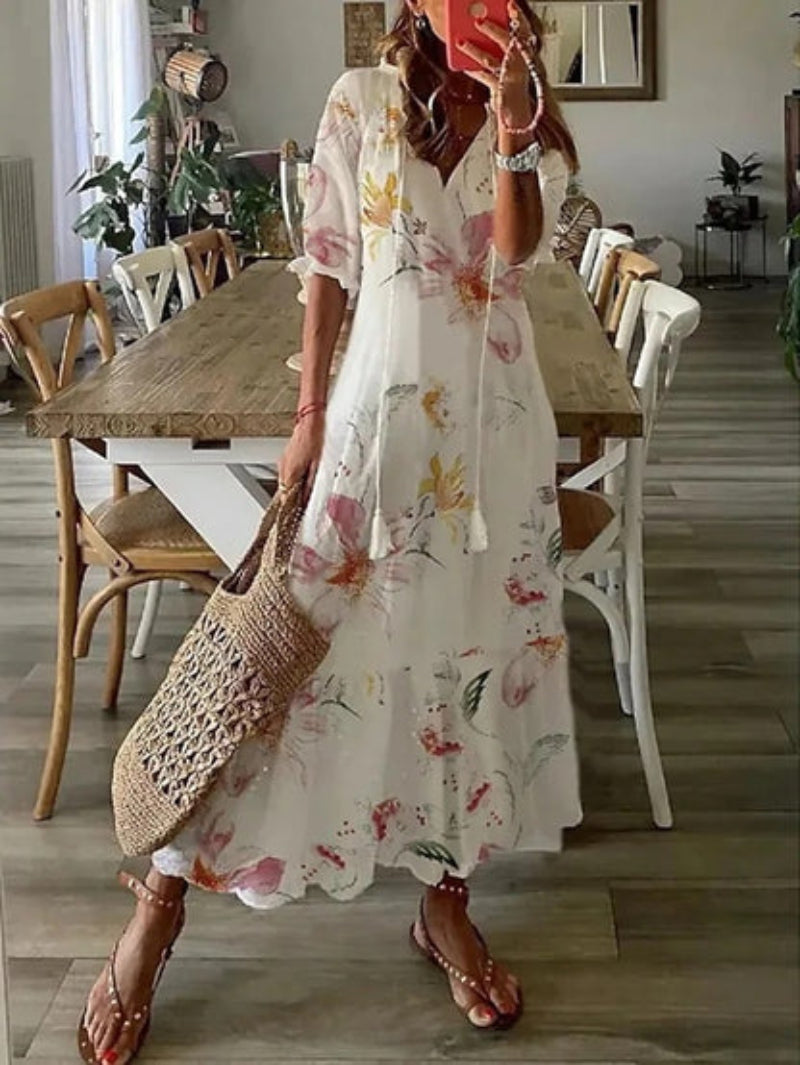 CELESTE | Vestido Boho Vintage de Verano con Escote en V